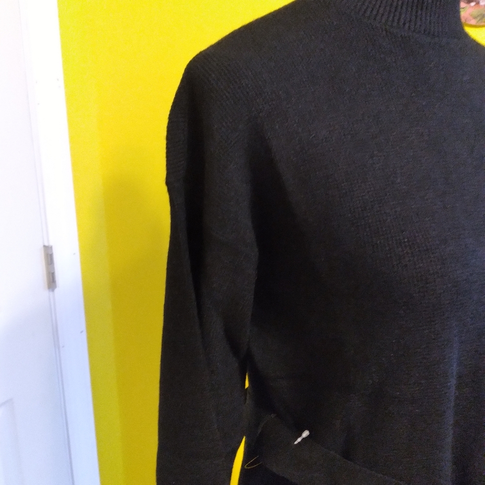 π Wynter Plaid & Pleather Knit Long Sleeve Black Tie Sash Midi Dress Sz M - Picture 3 of 7